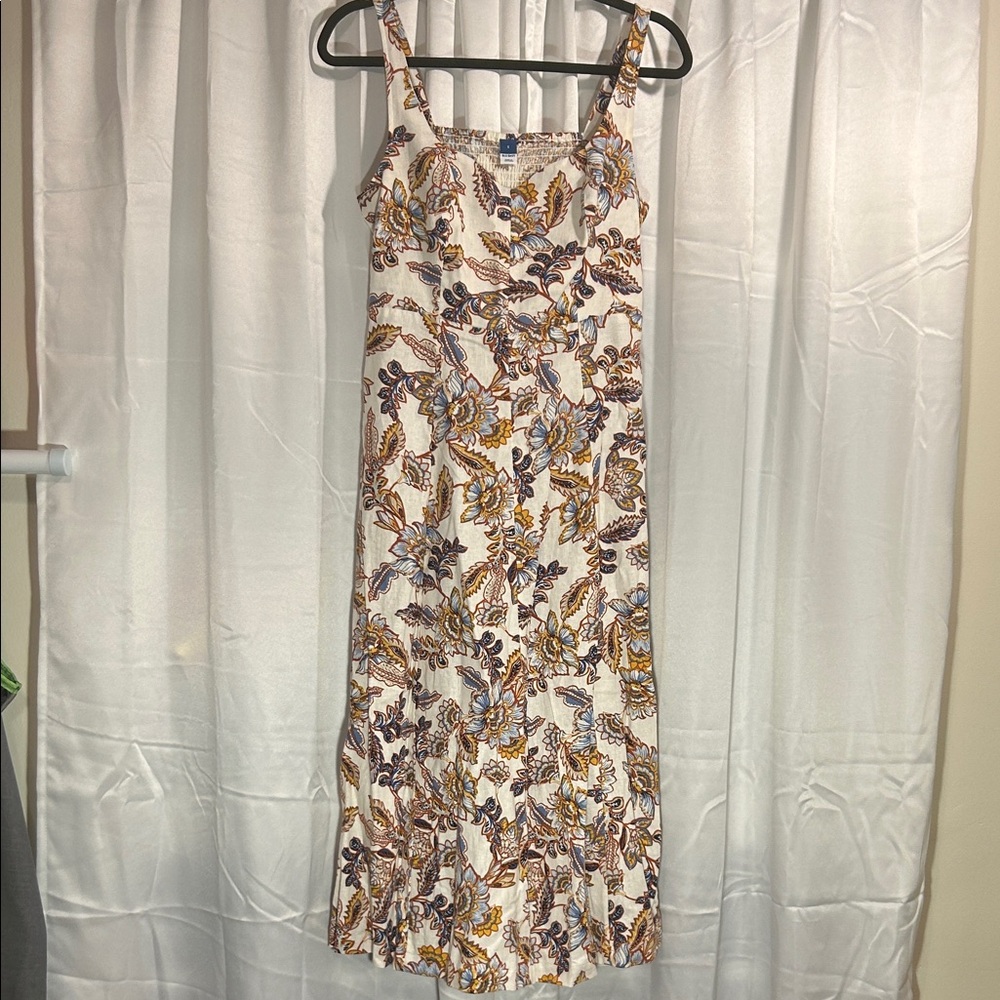 Old Navy Floral Midi Dress - Cream and Blue
